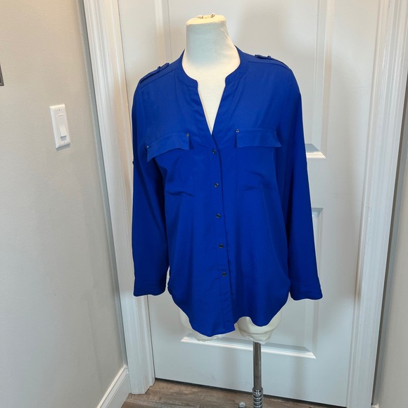 Calvin Klein Tops - Calvin Klein Royal Blue Long Sleeve Button Down Shirt Top Women's Size L